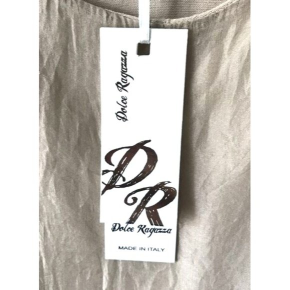 PSh2 25 DOLCE RAGAZZA Blouse top 100% SILK BLOUSE Tan with sequins   L - Picture 3 of 10